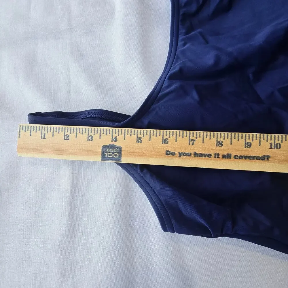 Lands' End women's navy blue modest cut One-Piece Swimsuit/ 4